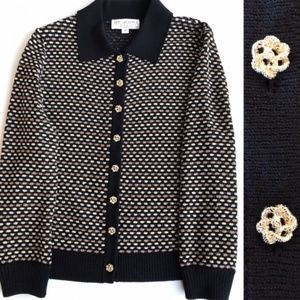 St. John Classic Knit Black and Gold Cadigan